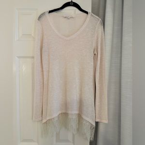 Light pink sweater with lace hem detail long sleeve